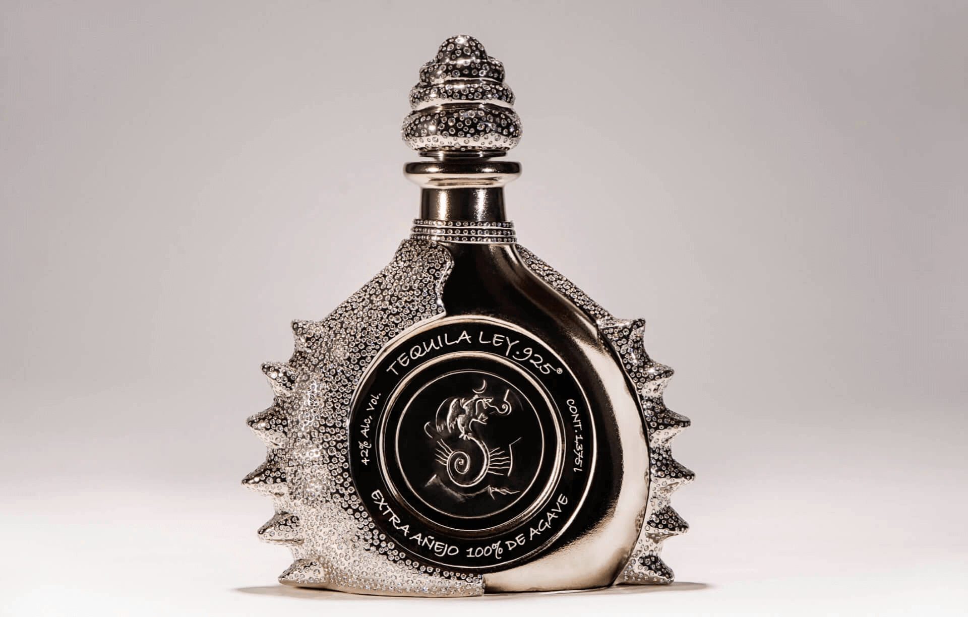 Tequila Ley .925 limited edition bottle with emeralds. 