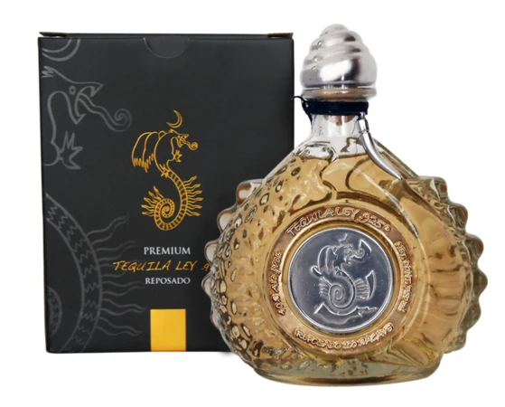 Close-up of Tequila Ley .925 bottle adorned with diamonds. 