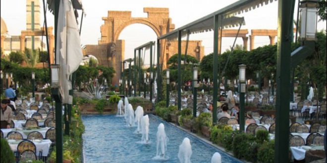 Outdoor terrace view from Bawabet Dimashq in Damascus 